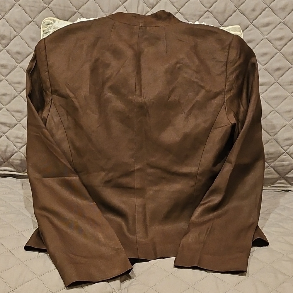 Due Per Due Brown Blazer with Deep Red Embroidery and Mandarin Collar - Picture 16 of 16